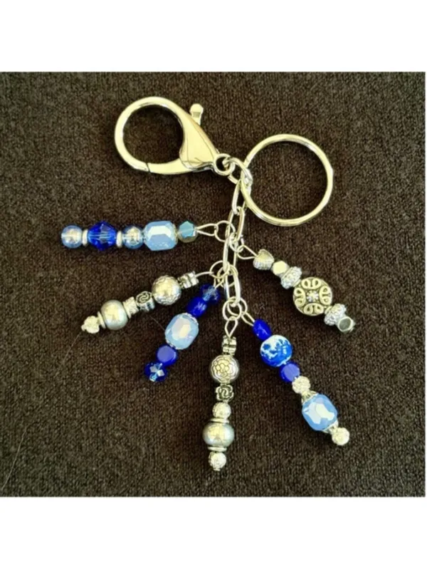 NEW One of a Kind Azure Harmony Handmade Beaded Bag Charm Keychain (#27) - Image 2