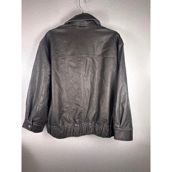 Future Collective Womens XL Faux Leather Biker Jacket Washed Black Oversized NWT - Image 2