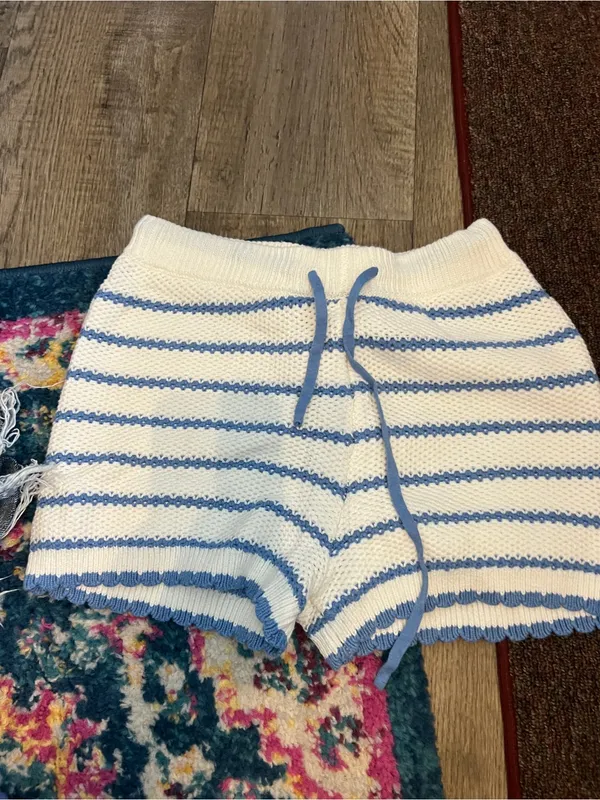 Altard state White & Blue Striped Knit Drawstring Women's Shorts - Image 3
