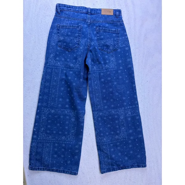 ONLY Wide Leg Jeans Women 26 Blue Bandana Print High Waist Sonny Denim - Image 5