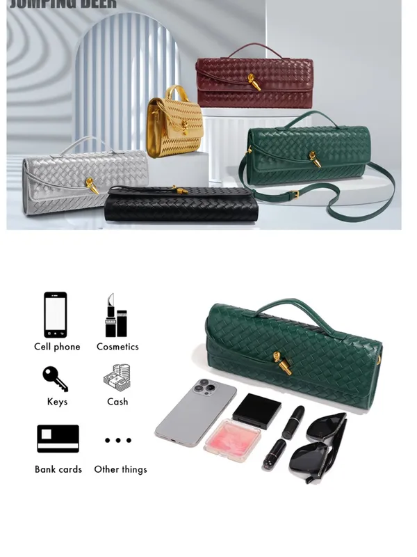 Green Woven Evening Clutch Crossbody Bag - Image 6