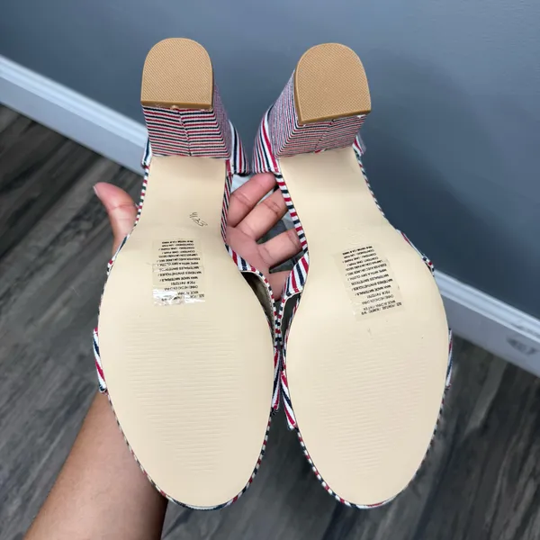 New Cushion Walk by Avon Woman Strip block heel shoes sandal Sz 9 Fabric Upper - Image 5