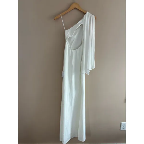 Lulus Majestic Attitude White Cape Sleeve One-Shoulder Maxi Dress Size XS Bridal - Image 4