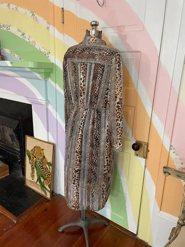 Sam Edelman Mixed Animal Print Satin Shirt Dress Semi Sheer Sz 8 💚🎀 - Image 10