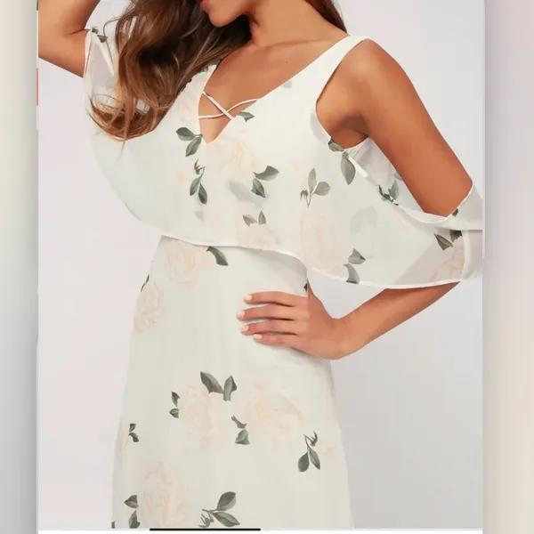 NWT Lulus The Very Thought of‎ You White Pink Floral Ruffle Maxi Dress MEDIUM - Image 2
