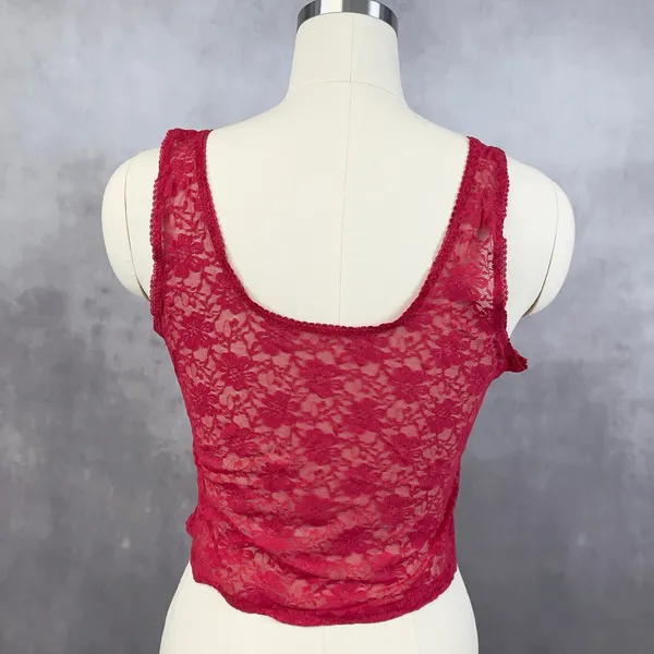 Romantic Sheer Lace Cami Top Large Red Square Neck Coquette Festival‎ Grunge Y2K - Image 4