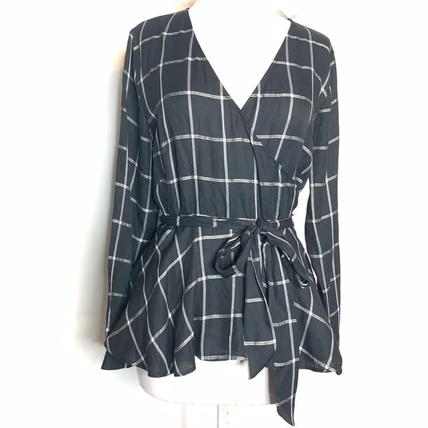 NWT‎ Loft windowpane peplum wrap top - Image 2