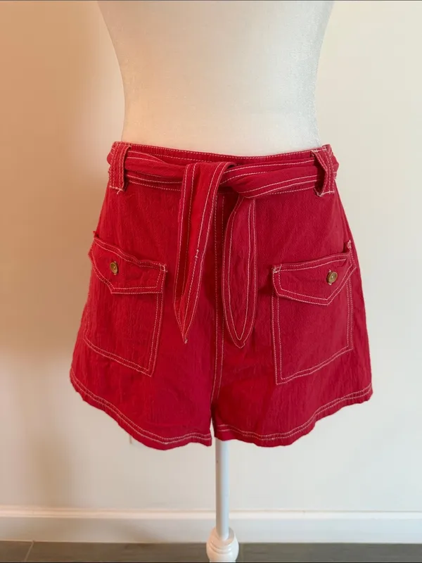 Free People Washed Tomato Red Utility Shorts Coastal Euro Summer - Image 7