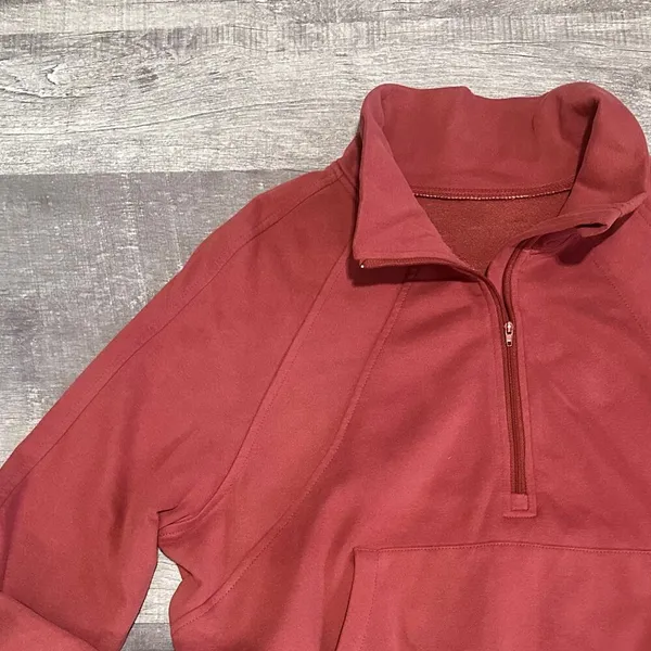 Boutique Stand Collar Half Zip Sweatshirt Women XL Rust Ribbed Thumbhole - Image 3