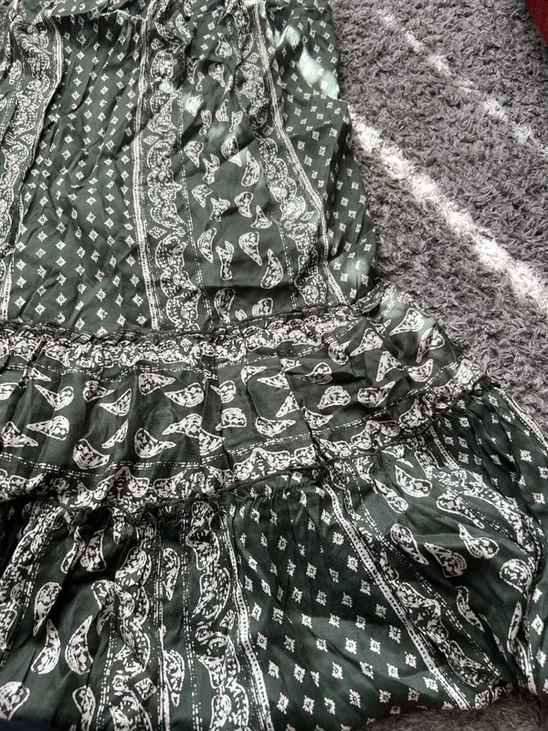 World Market Women's Cotton Tired Maxi Summer Halter Printed Dress Green New S/M - Image 10