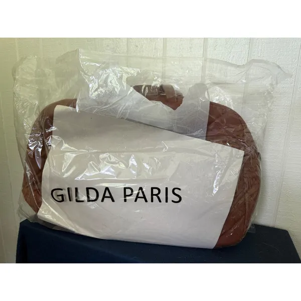 Gilda Paris Brown Quilted Messenger Bag GG Logo Laptop Work Tote New - Image 4