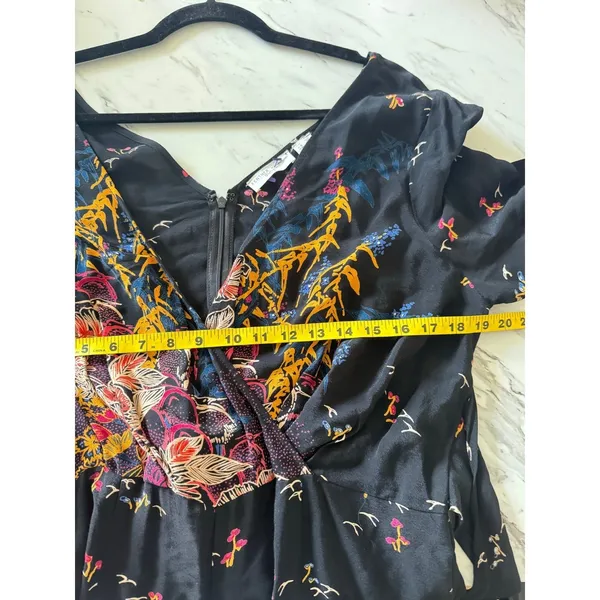 Anthropologie Feather Bone Wide Leg Jumpsuit Black Floral Boho V-Neck Size‎ 14 - Image 5