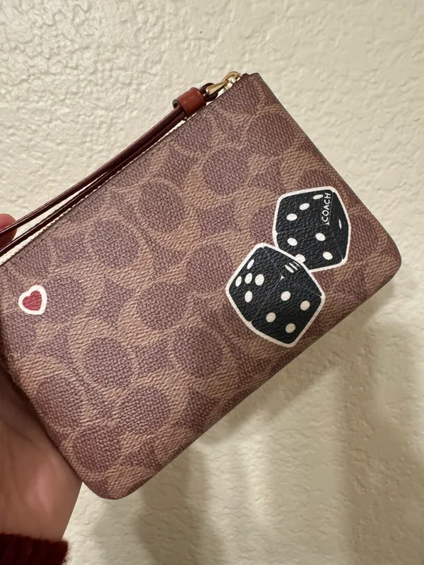 Coach Corner Zip Wristlet with Rexy Sticker Print Signature Canvas & Leather NWT - Image 2