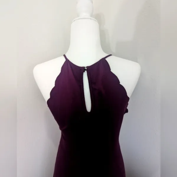 Socialite‎ Purple Plum Small Scalloped Mini Skater Halter A-Line Dress Keyhole - Image 5