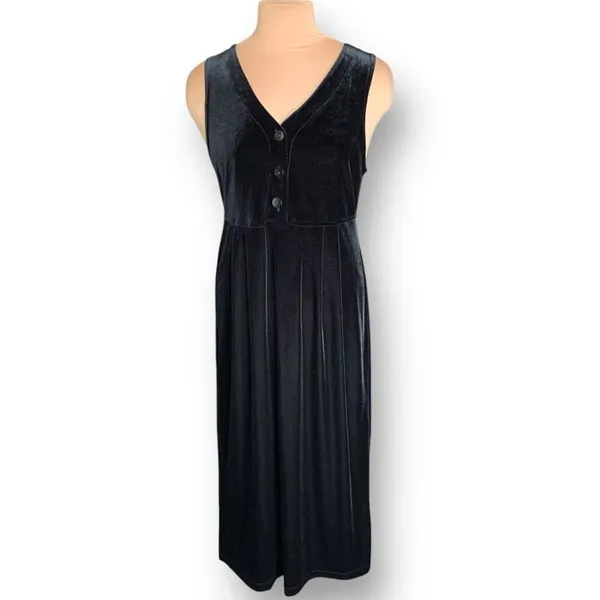Vintage Studio Ease Black Velvet Babydoll Waist‎ Sleeveless Vneck Maxi Dress - Image 8