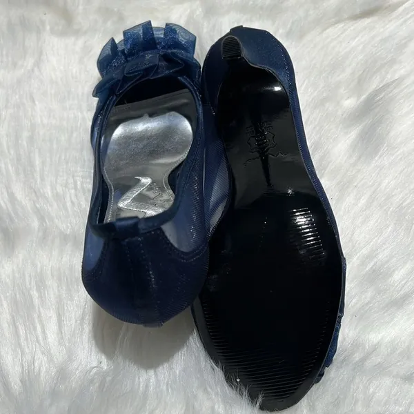 Nina raizel Navy Blue Sheer Ruffled pumps‎ Size 6M. B78 - Image 8