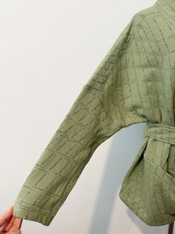 Nike Cardigan Size Small Oil Green Reversible Jacquard Knit Wrap‎ Pilates Cozy - Image 4