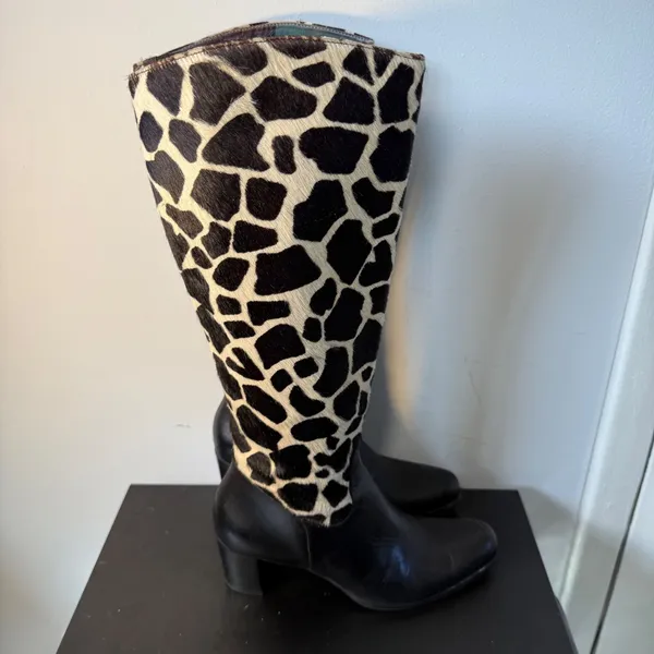 Diego‎ di Lucca Black Leather Giraffe Print Calf Hair Shaft Boots Womens Size 7 - Image 6