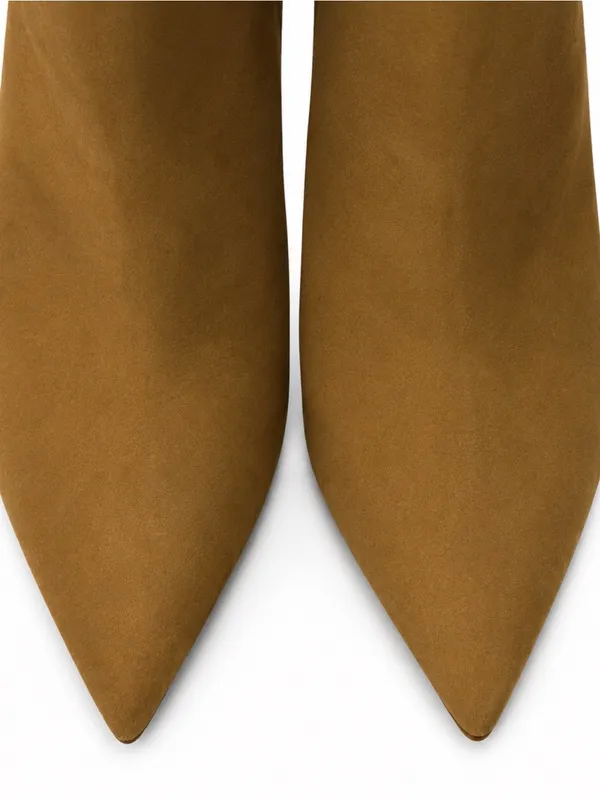 Camel Pointed Toe Mid Calf Block Heel Boots Leather Upper Size 9.5M Tan - Image 5