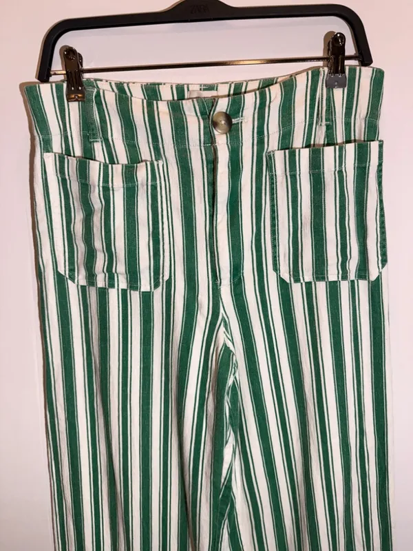 Anthropologie Maeve Colette Striped High Rise Linen Blend Wide Leg Pants Size 30 - Image 4