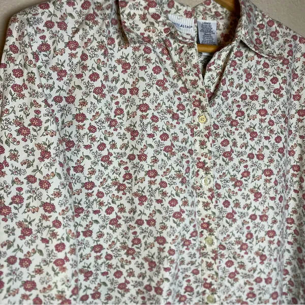 White Stag Floral Print Shirt Vintage Whimsical Garden Fairy size XL Long Sleev - Image 3