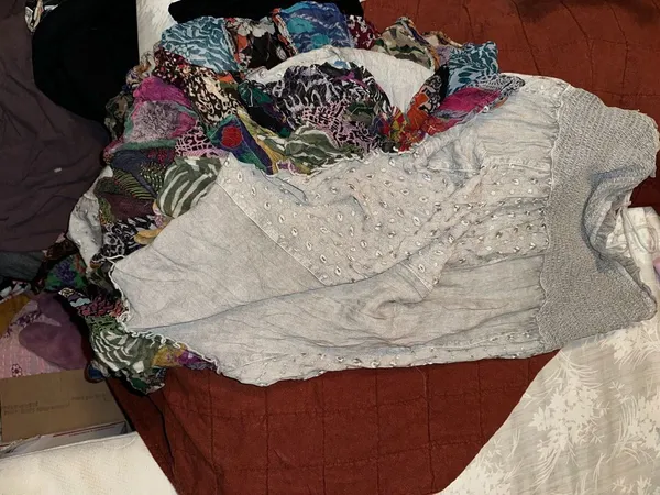 Young Threads NWT Boho Light Gray Maxi Dress with Patchwork Ruffle Hem - Image 4