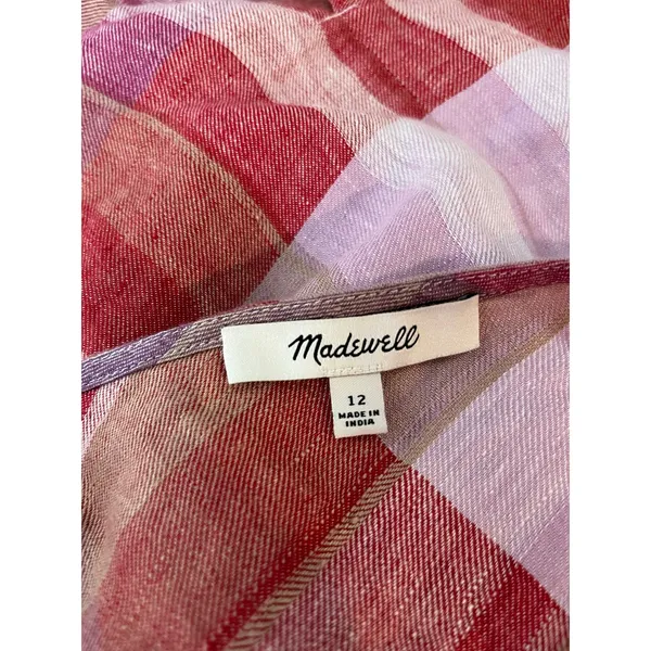 Madewell Plaid Tie-Back Tank in 100% Linen Natural Fiber Tank Top Blouse Size 12 - Image 9