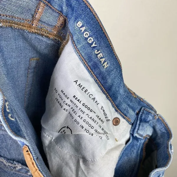 American Eagle Vintage Light Wash Distressed Denim Baggy Jeans Size 0 - Image 5