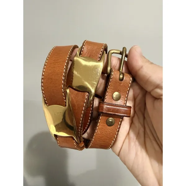 Vtg DKNY‎ Belt Womens Tan Leather Gold Tone Concho Southwest Cowboy 90s 34" M/L - Image 2