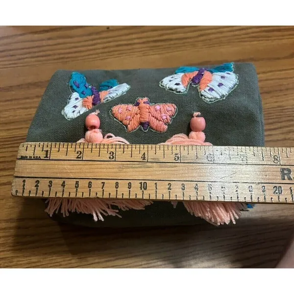 NEW Anthropologie Raj Cotton Canvas Embroidered Butterfly Tassels Green Zip - Image 7