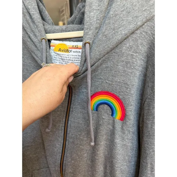Aviator Nation Rainbow Embroidery rainbow graphic zip up women's xxl - Image 3