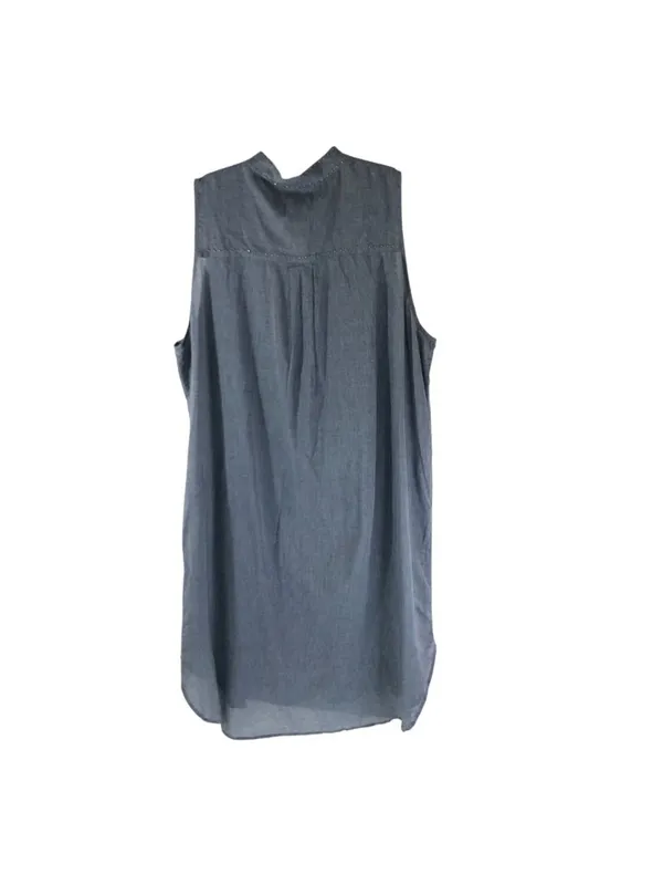 Eileen Fisher Sleeveless Button-Down Blue Tunic Dress XL Organic Cotton Studded - Image 2