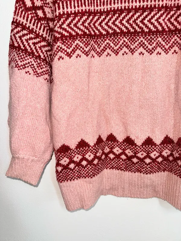 American Eagle Jegging Fit Sweater Pink Red Fair Isle Oversized - Image 4
