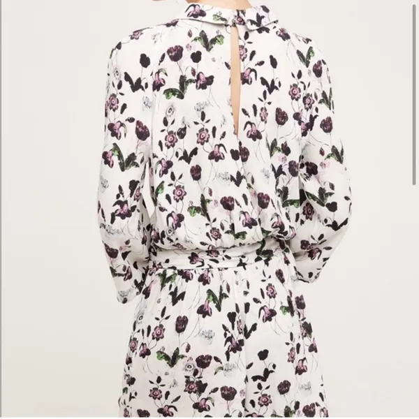 Anthropologie Elevenses Floret Romper White Purple 3/4 Sleeve Size S - Image 2
