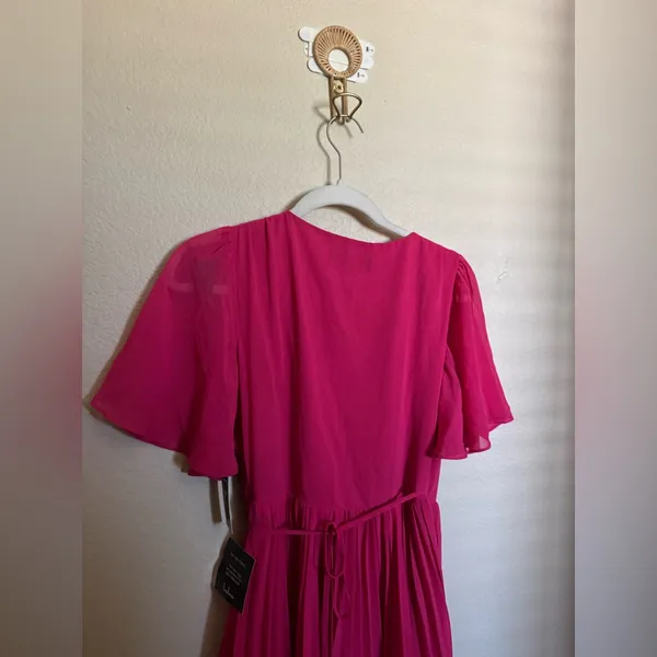 Lulus Pleats to‎ Meet You Fuchsia Pink Pleated Midi Wrap Dress Size Small NEW - Image 6