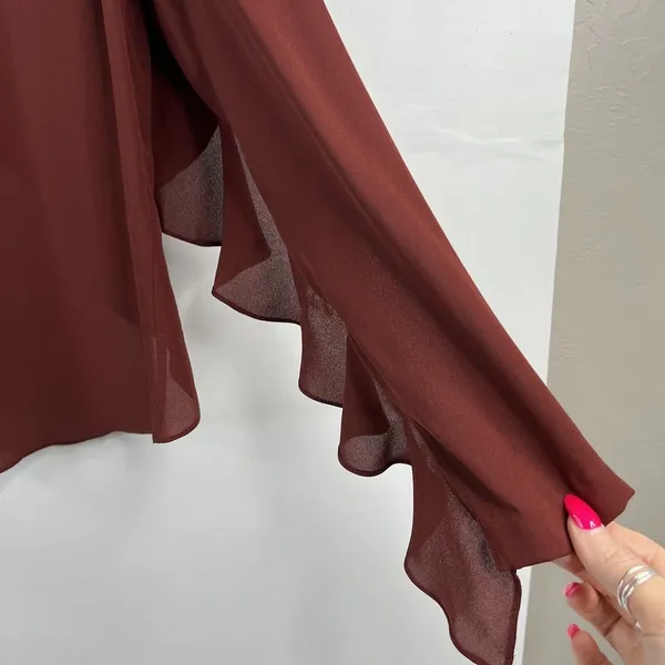 ALC Frank Size 4 Silk Blouse Open Back Ruffle Sleeve Burgundy Elegant Evening Top - Image 7