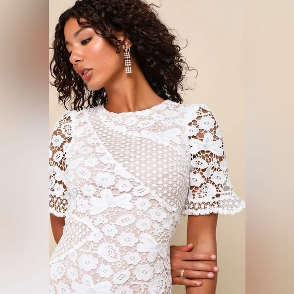 #131 Lulus • My Dearest White Lace • Short Sleeve Mini Dress Nwt - Image 3