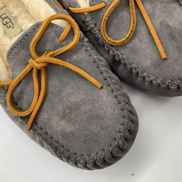 UGG GREY LEATHER MOCCASIN‎ SLIPPERS - Image 4