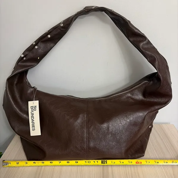 No Boundaries New! Dark Brown Hobo Bag with Studded Strap - Image 5