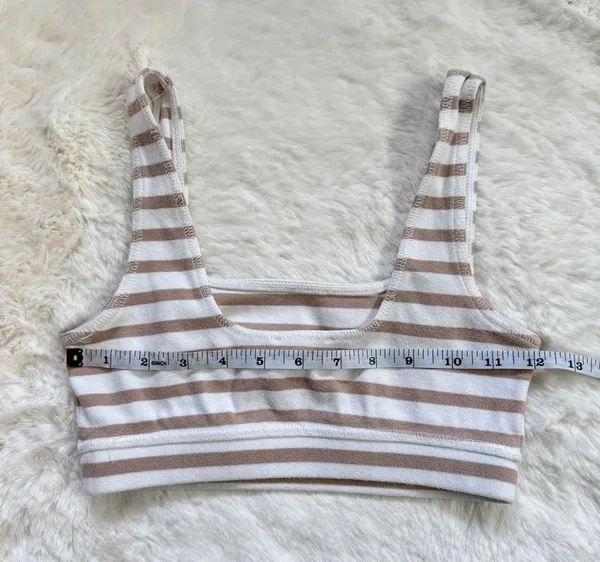 Aritzia Striped Crop Top XS - Oatmeal White - Image 2