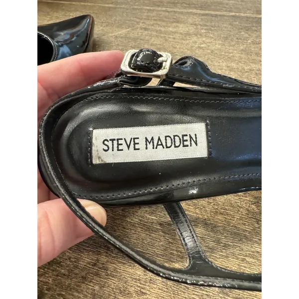 Steve Madden Legaci Pump SANDAL BLACK LEATHER Slingback Kitten Heel Size 8.5 - Image 7