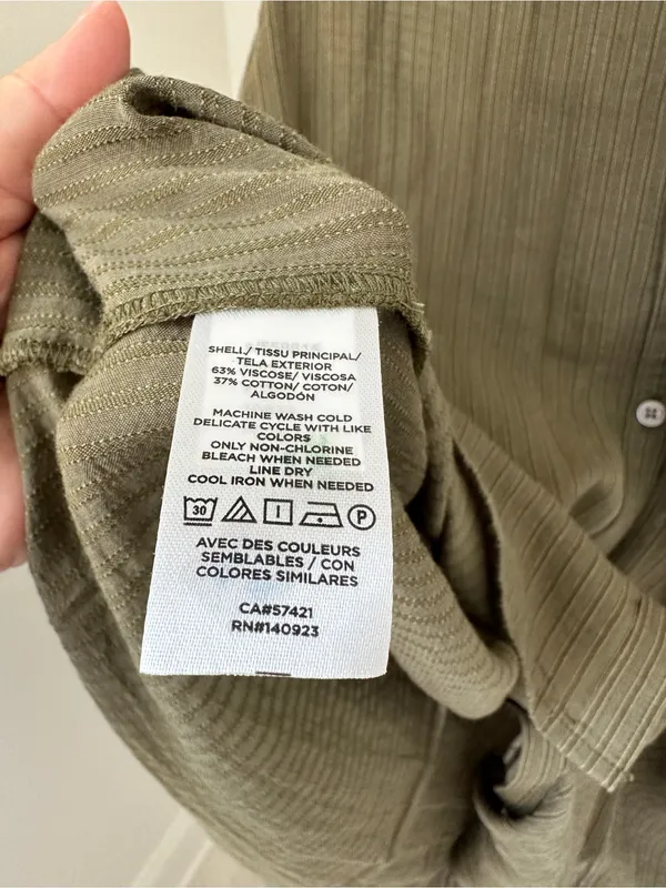 LOFT Olive Green Ruffled Collar Button-Front Blouse - Image 8