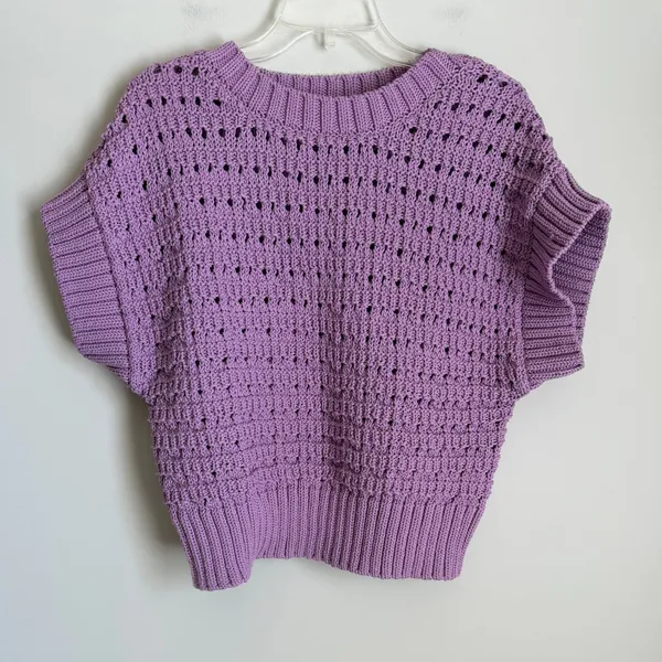 Varley Fillmore Knit Women XS Purple Short Sleeve Pointelle Sweater - Image 3