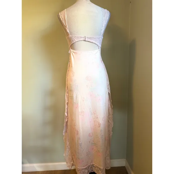 Pink Lace Cutout Maxi Slip Dress Floral Y2K balletcore Cottagecore whimsi small - Image 3