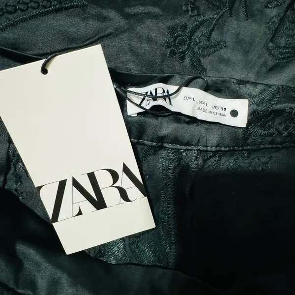 Zara Luxury Green‎ Bohemian Embroidered Satin Effect Wide Leg Lounge Pants Sz L - Image 8