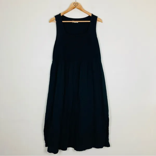 Madewell black mixed fabric black cotton midi dress. Size Large. - Image 3