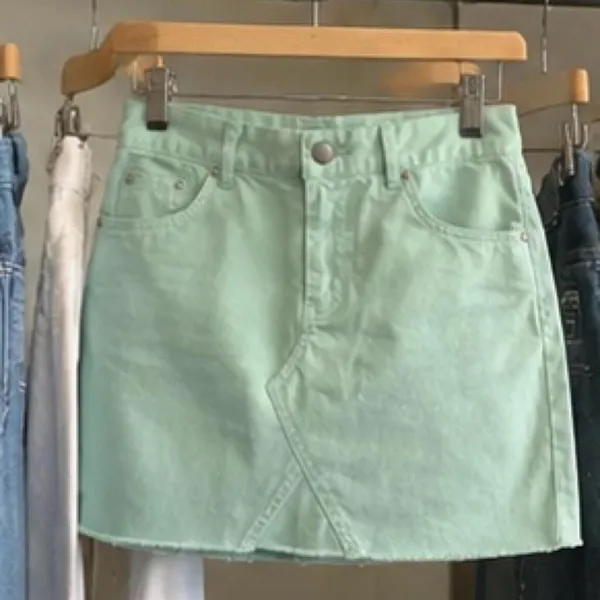 Forever 21 Mint Green Denim Mini Skirt Y2K Coquette Soft Girl S - Image 4