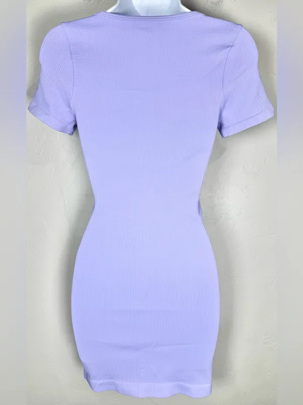 OQQ Lavender/Lilac Square Neck Ribbed Mini Bodycon Dress Size Small - Image 5
