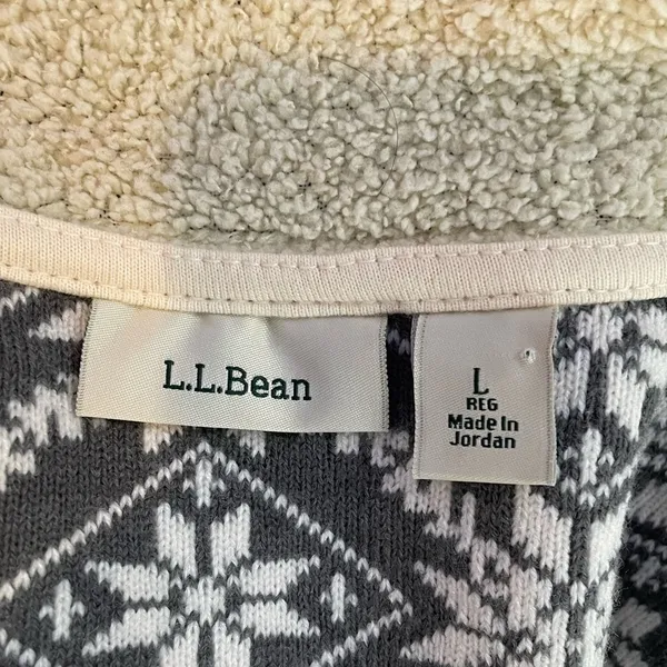 L.L.‎ Bean Printed Fleece Full Zip Jacket in Cream Grey Size Large - Image 4