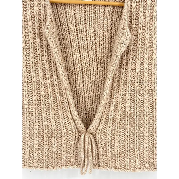 LE LIS Beige Chunky‎ Cable Ribbed Knit Sweater Vest Medium Tan Open Front Tie - Image 4